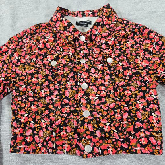 Social Standard by Sanctuary Girls 10/12 Cropped Denim Pink Fall Floral Jacket - Picture 3 of 12